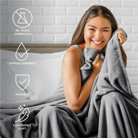 Bare Home Fleece Blanket - King Blanket - Grey - Lightweight Blanket for Bed - Picture 5 of 7